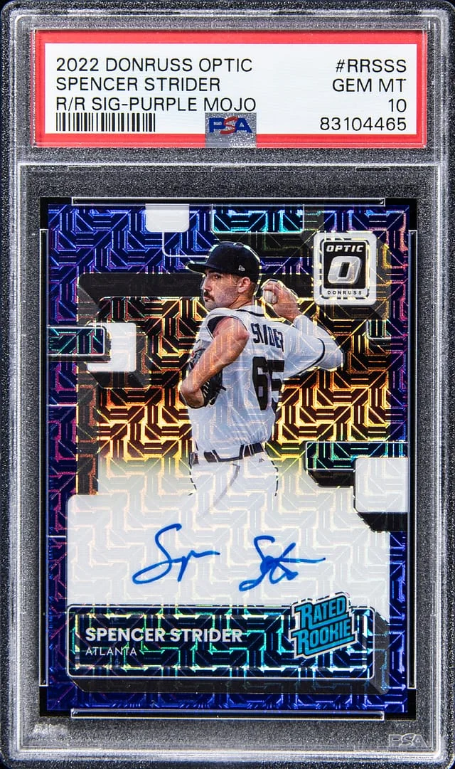 2022 Donruss Optic Spencer Strider Rated Signature Purple Mojo #RRS-SS card image