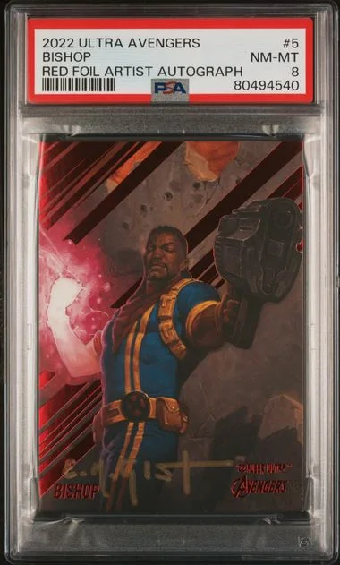 2022 Fleer Ultra Avengers Bishop Red Foil Artist Autograph #5 card image