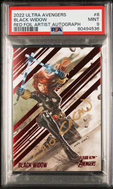 2022 Fleer Ultra Avengers Black Widow Red Foil Artist Autograph #8 card image