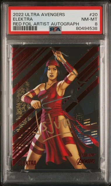 2022 Fleer Ultra Avengers Elektra Red Foil Artist Autograph #20 card image