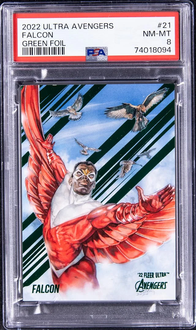 2022 Fleer Ultra Avengers Falcon Green Foil #21 card image