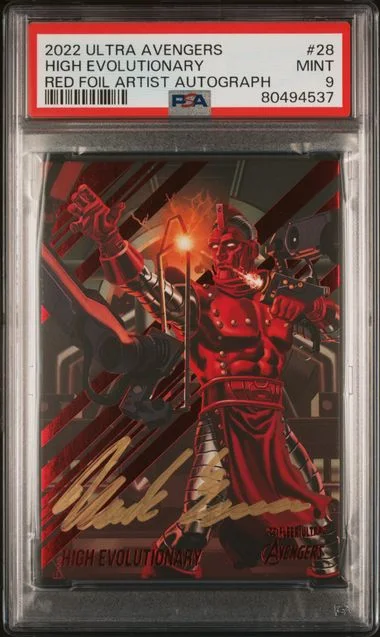 2022 Fleer Ultra Avengers High Evolutionary Red Foil Artist Autograph #28 card image