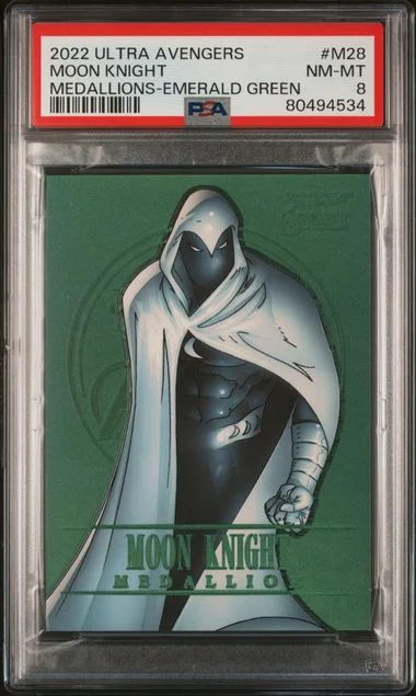 2022 Fleer Ultra Avengers Moon Knight Medallions Emerald Green #M28 card image