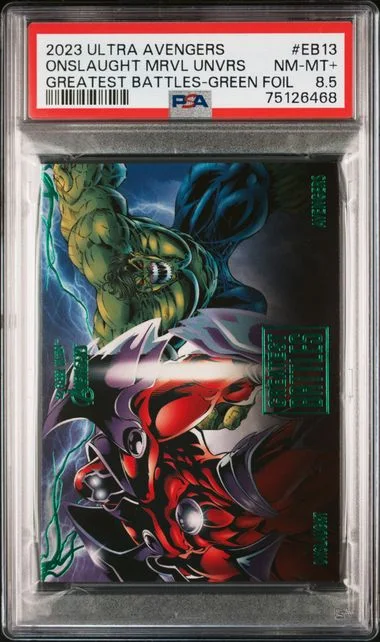 2022 Fleer Ultra Avengers Onslaught Marvel Universe Greatest Battles Green Foil #EB-13 card image