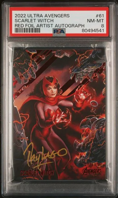2022 Fleer Ultra Avengers Scarlet Witch Red Foil Artist Autograph #61 card image
