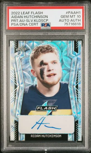 2022 Leaf Aidan Hutchinson Flash Portrait Autographs Silver Kaleidoscope #PA-AH1 card image