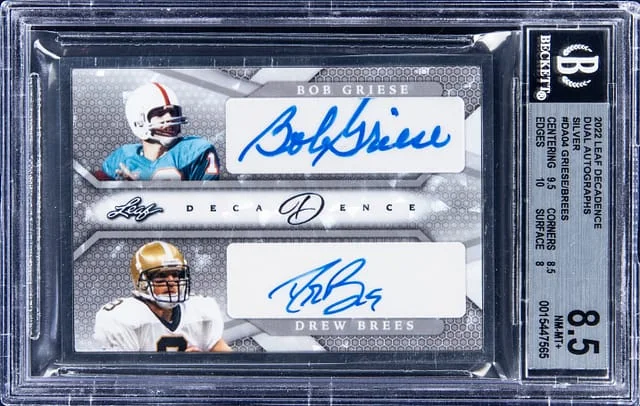 2022 Leaf Bob Griese/Drew Brees Dual Decadence Dual Autograph Silver #DA-04 card image