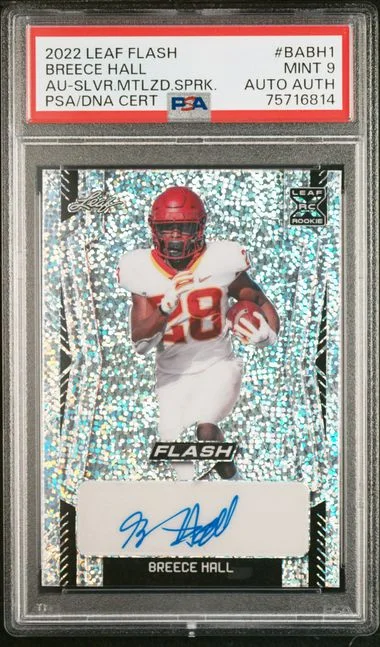 2022 Leaf Breece Hall Flash Autographs Silver Metalized Sparkles #BA-BH1 card image