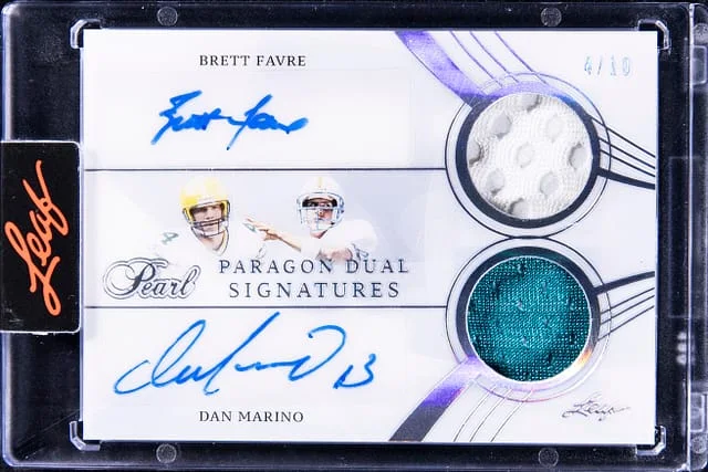 2022 Leaf Brett Farve/Dan Marino Pearl Paragon Dual Signature #PS2-1 card image