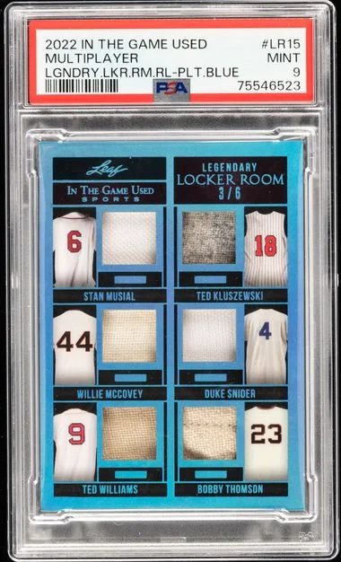 2022 Leaf B.Thomson/D.Snider/Stan Musial/T.Kluszewski/T.Williams/W.McCovey Game-Used In The Game Used Legendary Locker Room Relics Platinum Blue #LR15 card image