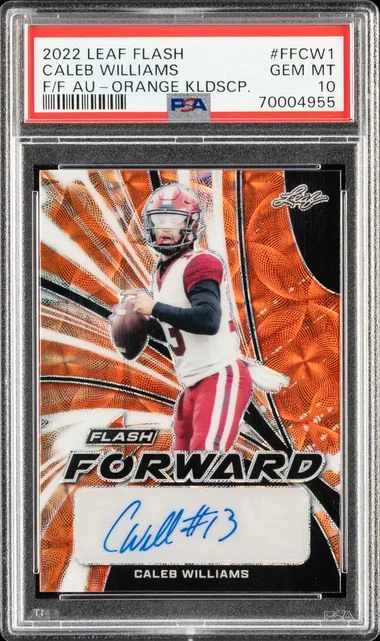 2022 Leaf Caleb Williams Flash Flash Forward Autographs Orange Kaleidoscope #FFCW1 card image