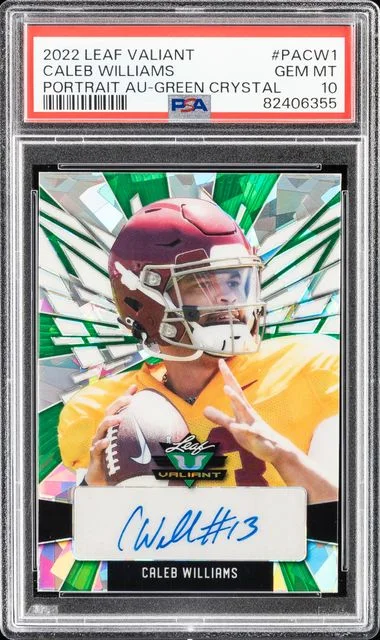 2022 Leaf Caleb Williams Valiant Portrait Autographs Green Crystal #PACW1 card image