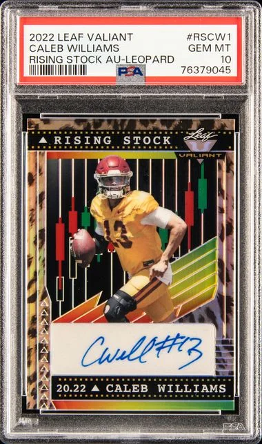 2022 Leaf Caleb Williams Valiant Rising Stock Autographs Leopard #RS-CW1 card image