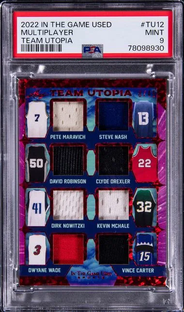 2022 Leaf Clyde Drexler/David Robinson/Dirk Nowitzki/Dwyane Wade/Kevin Mchale/Pete Maravich/Steve Nash/Vince Carter In The Game Used Team Utopia #Tu12 card image