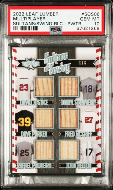 2022 Leaf Darryl Strawberry/Dave Parker/David Justice/Fred McGriff/Rafael Palmeiro/Todd Helton Game-Used Bat Lumber Baseball Bat Memorabilia Sultans Of Swing Relics Pewter #SOS06 card image