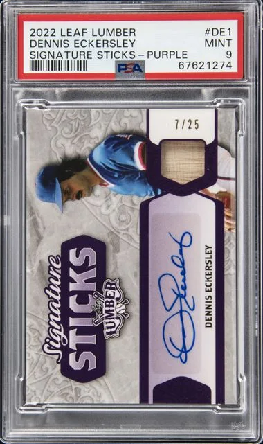 2022 Leaf Dennis Eckersley Lumber Baseball Bat Memorabilia Signature Sticks Purple #DE1 card image