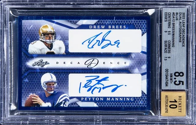 2022 Leaf Drew Brees/Peyton Manning Decadence Dual Autographs Blue #DA-12 card image