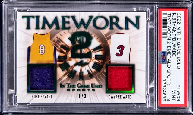 2022 Leaf Dwyane Wade/Kobe Bryant In The Game Used Time Worn 2 Relic Emerald Spectrum #TW09 card image