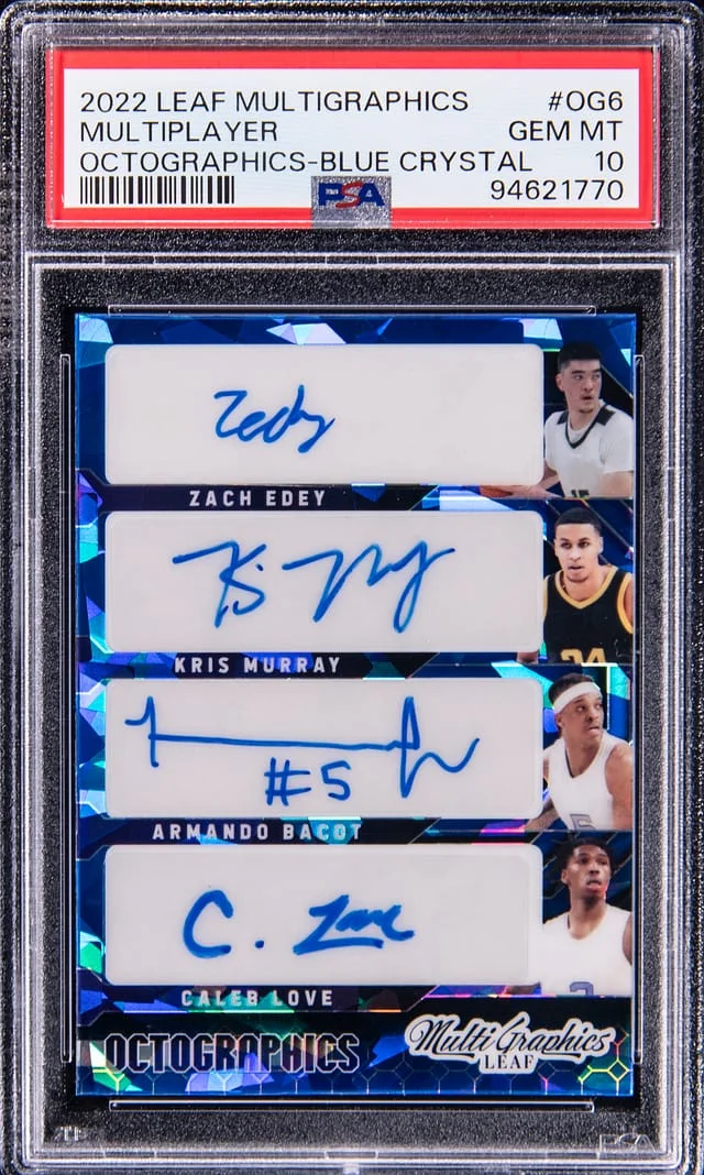 2022 Leaf Edey/Murray/Bacot/Love/Hawkins/Cook/Miller/McCullar Multi-Signed Multigraphics Octographics Blue Crystal #OG-6 card image