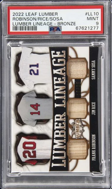 2022 Leaf Frank Robinson/Jim Rice/Sammy Sosa Lumber Baseball Bat Memorabilia Lumber Lineage Bronze #LL10 card image