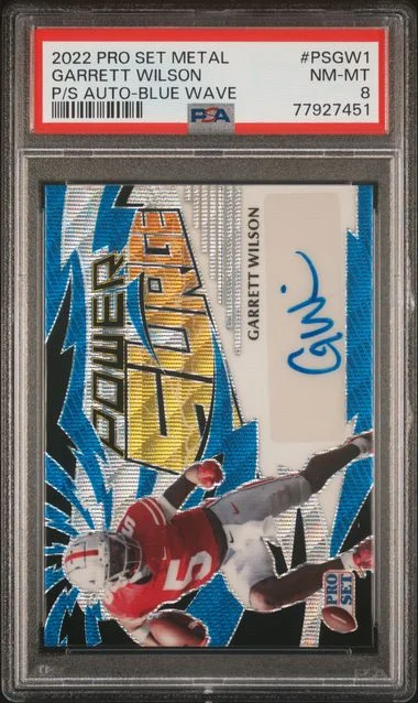 2022 Leaf Garrett Wilson Pro Set Metal Power Surge Autographs Blue Wave #PSGW1 card image