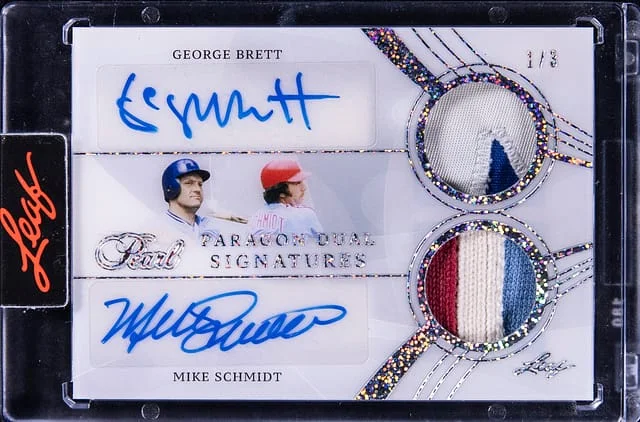 2022 Leaf George Best/Mike Schmidt Pearl Paragon Dual Sigantures #PS2-2 card image