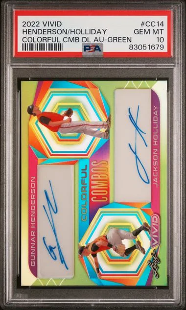 2022 Leaf Gunnar Henderson /Jackson Holliday Vivid Colorful Combos Dual Autographs Green #CC-14 card image