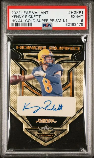 2022 Leaf Hgkp1 Kenny Pickett Valiant Honor Guard Autographs Gold Super Prismatic #1/1 card image