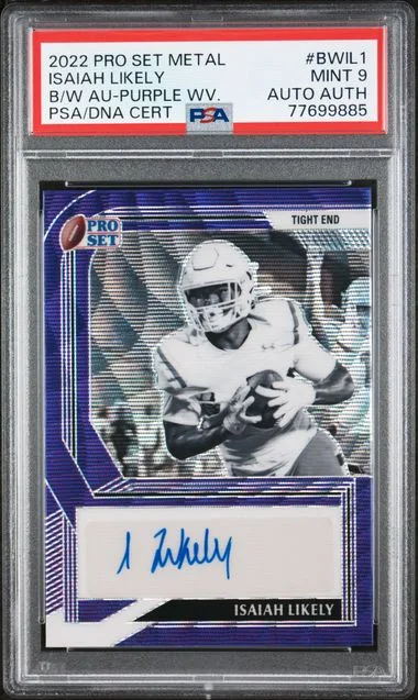 2022 Leaf Isaiah Likely Pro Set Metal Black & White Autographs Purple Wave #BWIL1 card image