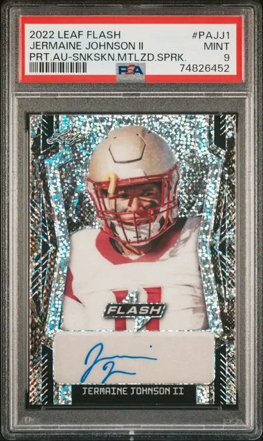 2022 Leaf Jermaine Johnson II Flash Portrait Autographs Snakeskin Metalized Sparkles #PAJJ1 card image