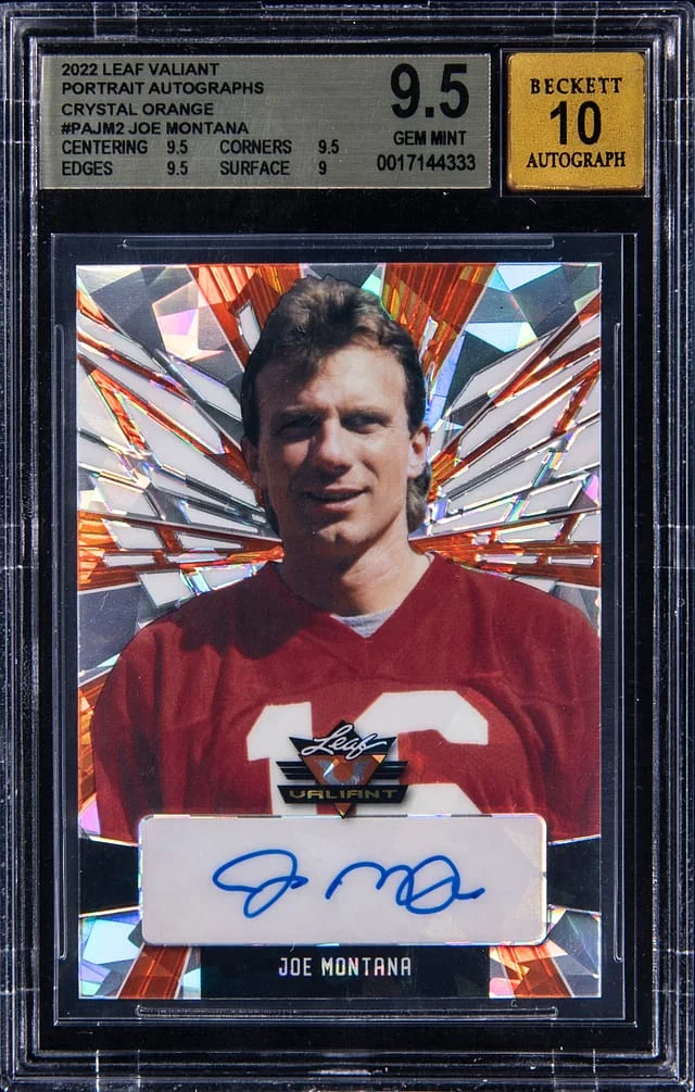 2022 Leaf Joe Montana Valiant Portrait Autograph Crystal Orange #PAJM2 card image