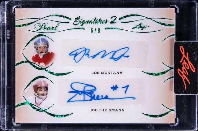 2022 Leaf Joe Montana/Joe Theismann Pearl Signatures #P2-2 card image