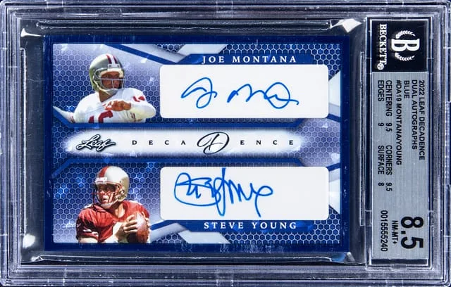 2022 Leaf Joe Montana/Steve Young Decadence Dual Autographs Blue #DA-19 card image