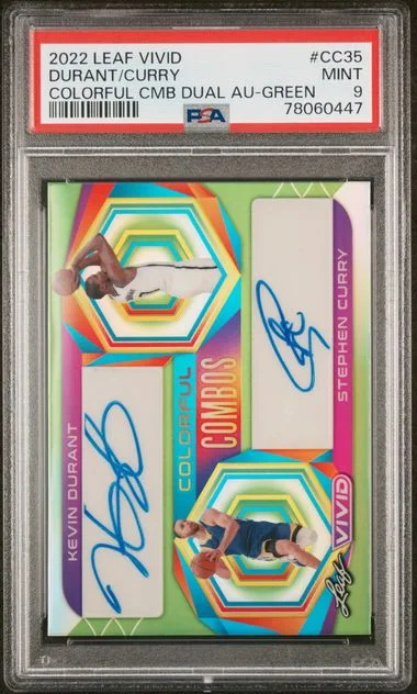 2022 Leaf Kevin Durant/Stephen Curry Vivid Colorful Combos Dual Autographs Green #Cc35 card image