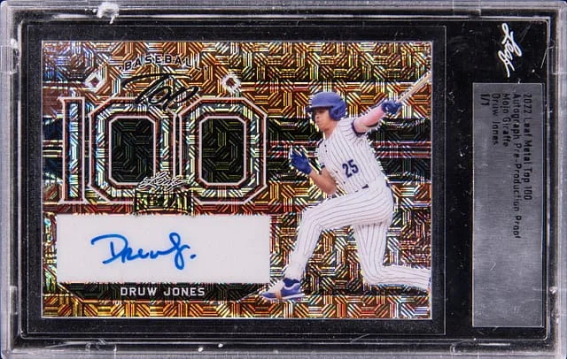 2022 Leaf Metal Autograph Pre-Production Proof Mojo Giraffe Druw Jones Top #100 card image