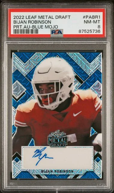 2022 Leaf Metal Bijan Robinson Draft Portrait Autographs Blue Mojo #PA-BR1 card image