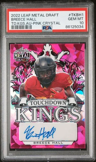 2022 Leaf Metal Breece Hall Draft Touchdown Kings Autographs Pink Crystal #TK-BH1 card image