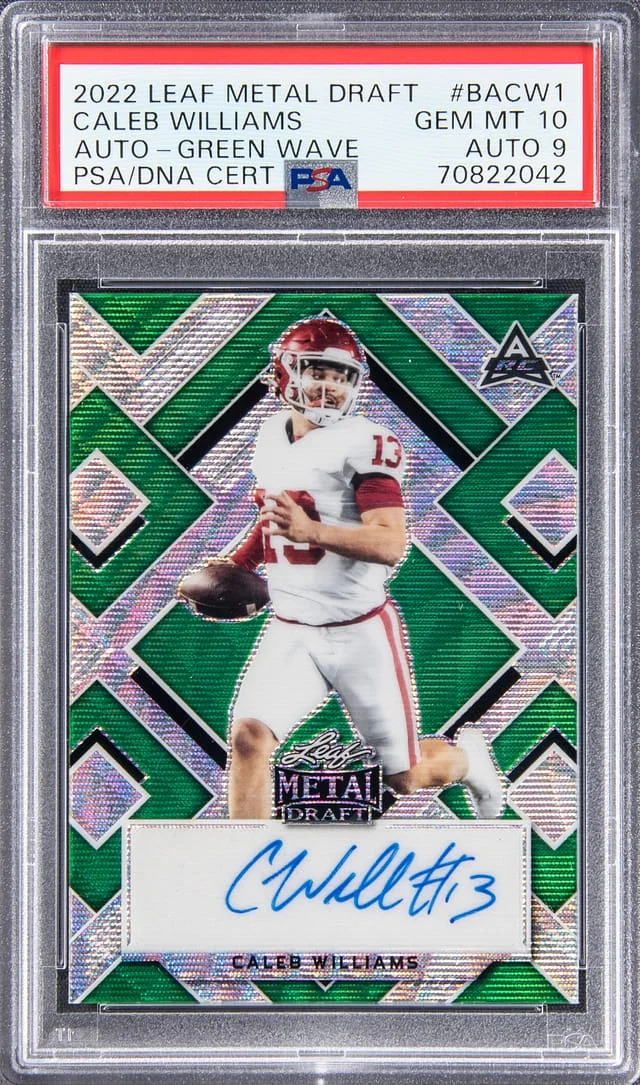 2022 Leaf Metal Caleb Williams Draft Autographs-Green Wave #BA-CW1 card image