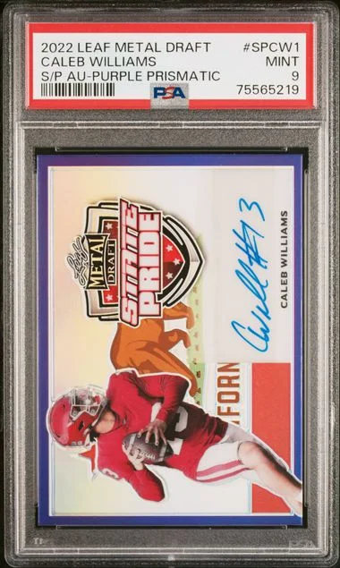 2022 Leaf Metal Caleb Williams Draft State Pride Autograph Zebra Wave #SP-CW1 card image