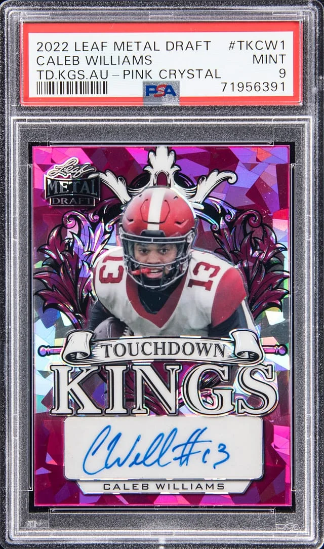 2022 Leaf Metal Caleb Williams Draft Touchdown Kings Autographs Pink Crystal #TKCW1 card image
