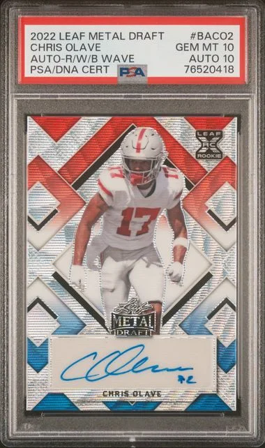 2022 Leaf Metal Chris Olave Draft Autographs Red/White/Blue Wave #BACO2 card image