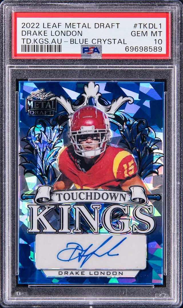 2022 Leaf Metal Drake London Draft Touchdown Kings Autograph Blue Crystal #TKDL1 card image