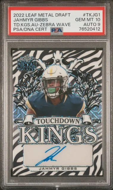 2022 Leaf Metal Jahmyr Gibbs Draft Touchdown Kings Autographs Zebra Wave #TKJG1 card image