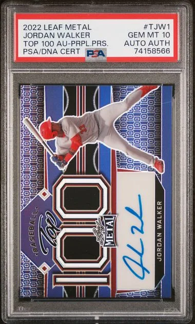2022 Leaf Metal Jordan Walker Top 100 Autographs Purple Prismatic #TJW1 card image