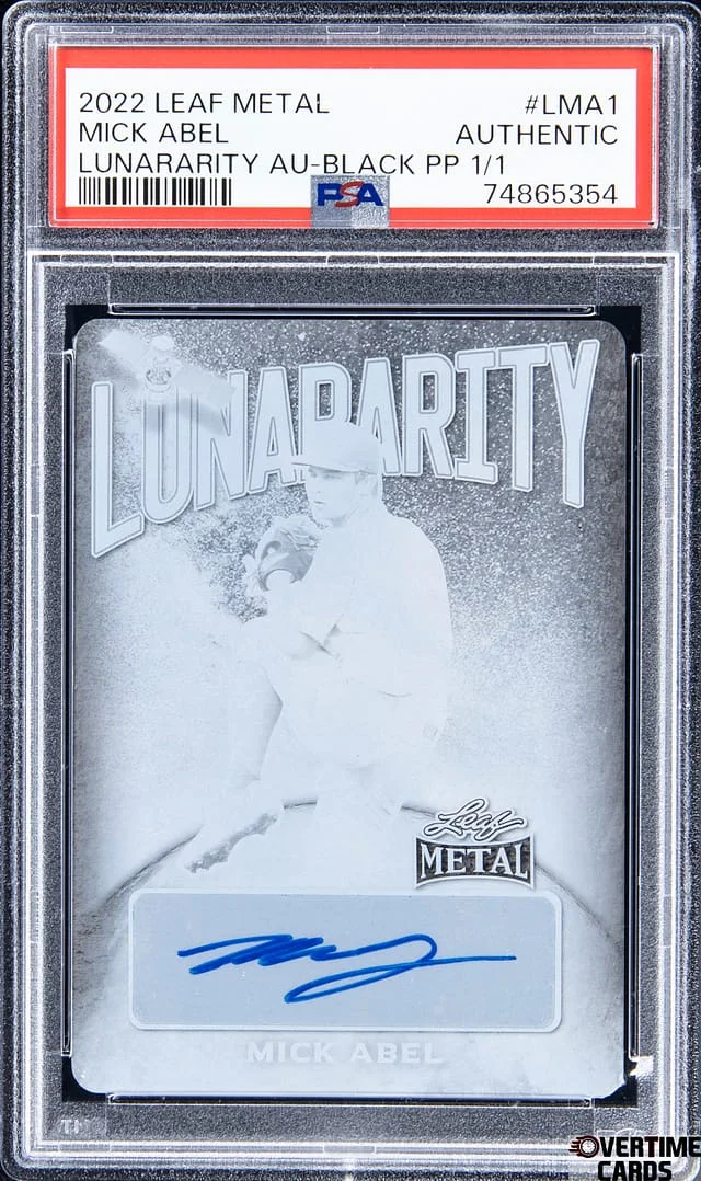 2022 Leaf Metal Mick Abel Lunararity Autograph Black Printing Plate #LMA1 card image