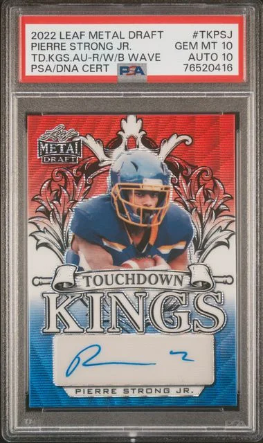 2022 Leaf Metal Pierre Strong Jr. Draft Touchdown Kings Autographs Red/White/Blue Wave #TKPSJ card image
