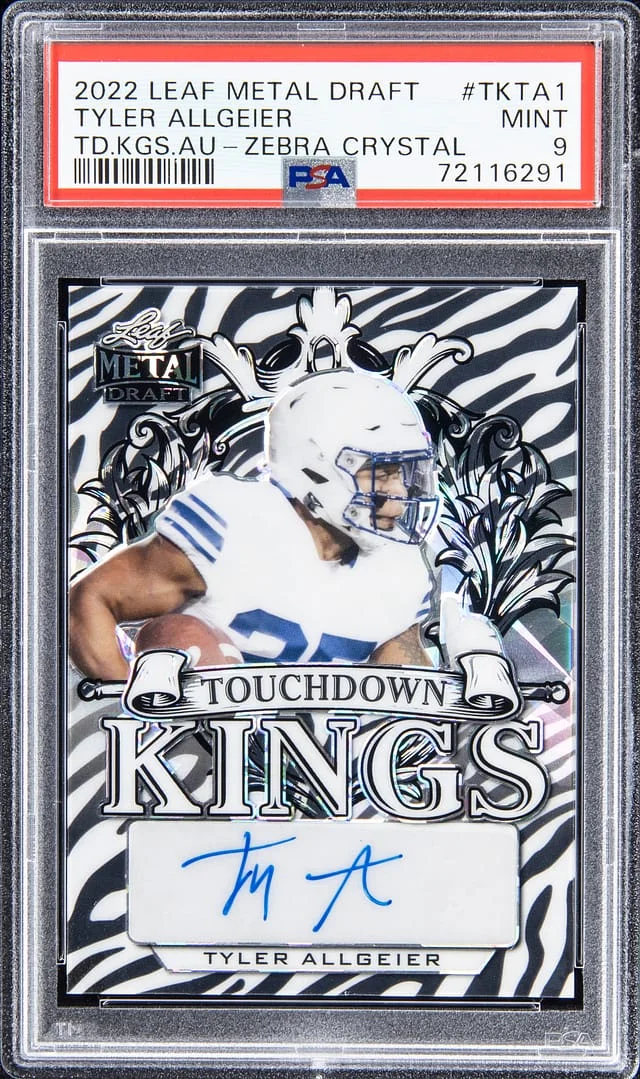 2022 Leaf Metal Tyler Allgeier Draft Touchdown Kings Autograph Zebra Crystal #TK-TA1 card image