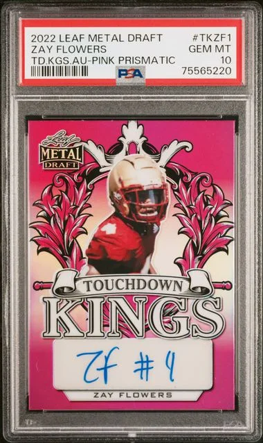 2022 Leaf Metal Zay Flowers Draft Touchdown Kings Autographs Pink Prismatic #TKZF1 card image