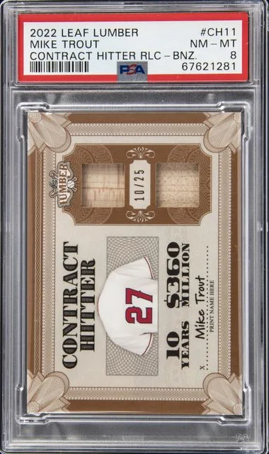 2022 Leaf Mike Trout Game-Used Lumber Contract Hitter Relics Bronze #CH-11 card image