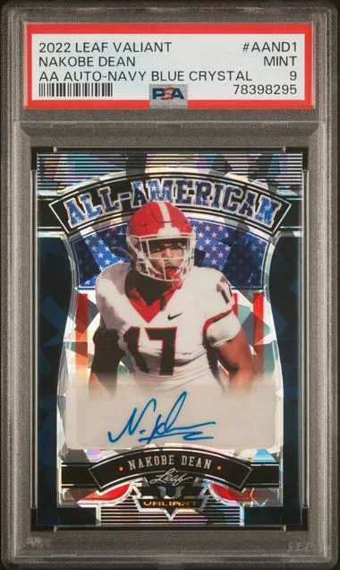 2022 Leaf Nakobe Dean Valiant All-American Autographs Navy Blue Crystal #AAND1 card image